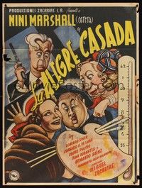 4e045 LA ALEGRE CASADA Mexican poster '51 Miguel Zacarias directed, Nina Marshall, Cabral art!
