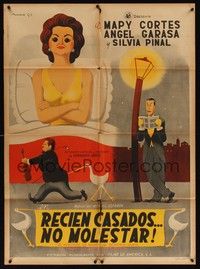 4e064 RECIEN CASADUS NO MOLESTAR Mexican poster '51 directed by Fernando Cortes, cool art!