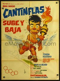 4e067 SUBE Y BAJA Mexican poster '59 great artwork of Cantinflas running with the Olympic Torch!