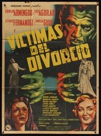 4e071 VICTIMAS DEL DIVORCIO Mexican poster '52 Ramon Armengod, art of creepy monster hands!