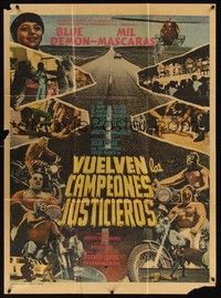 4e072 VUELVEN LOS CAMPEONES JUSTICIEROS Mexican poster '72 Blue Demon & other Mexican wrestlers!