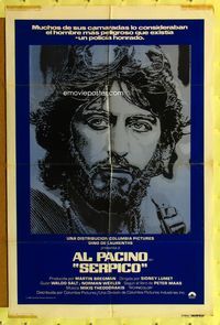 4e173 SERPICO Spanish/U.S. 1sh R80 cool close up image of Al Pacino, Sidney Lumet crime classic!