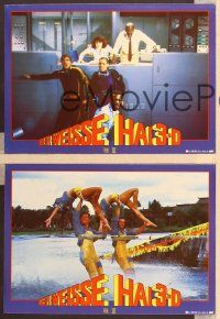 4e452 JAWS 3-D 4 German LCs '82 Dennis Quaid, Bess Armstrong, the third dimension is terror!
