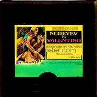 4f234 VALENTINO Aust glass slide '77 great image of Rudolph Nureyev & naked Michelle Phillips!