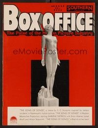4f053 BOX OFFICE exhibitor magazine August 10, 1933 the nude statue from The Song of Songs!
