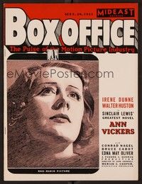 4f054 BOX OFFICE exhibitor magazine September 28, 1933 great art of Irene Dunne from Ann Vickers!