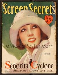 4f068 SCREEN SECRETS magazine March 1929 art portrait of Lupe Velez wearing cool hat!