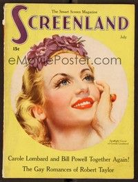 4f061 SCREENLAND magazine July 1936 wonderful art of beautiful Carole Lombard by Marland Stone!