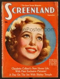 4f063 SCREENLAND magazine September 1936 art of beautiful Loretta Young by Marland Stone!