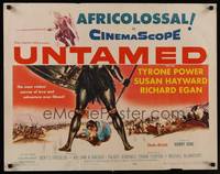 4g671 UNTAMED 1/2sh '55 cool art of Tyrone Power & Susan Hayward in Africa with native tribe!