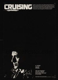 4g079 CRUISING B&W Japanese '80 William Friedkin, cool close-up of undercover cop Al Pacino!