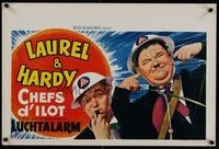 4h356 AIR RAID WARDENS Belgian R70s wacky artwork of Laurel & Hardy w/air raid helmets!