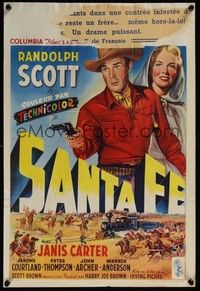4h424 SANTA FE Belgian '51 art of cowboy Randolph Scott in New Mexico, directed by Irving Pichel!