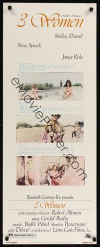 4h016 3 WOMEN insert '77 directed by Robert Altman, Shelley Duvall, Sissy Spacek, Janice Rule!