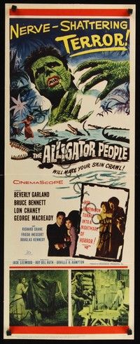 4h025 ALLIGATOR PEOPLE insert '59 Beverly Garland, Lon Chaney Jr., they'll make your skin crawl!