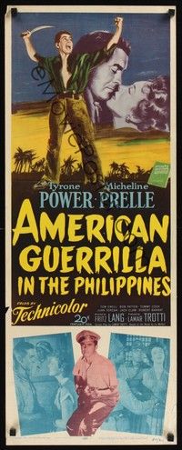 4h028 AMERICAN GUERRILLA IN THE PHILIPPINES insert '50 art of Tyrone Power & Micheline Prelle!