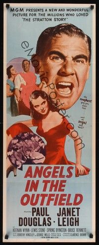 4h029 ANGELS IN THE OUTFIELD insert '51 Paul Douglas & sexy Janet Leigh, baseball!