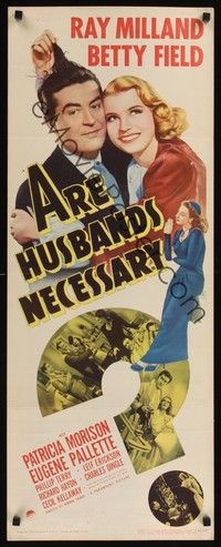 4h034 ARE HUSBANDS NECESSARY insert '42 art of Ray Milland with pretty Betty Field!