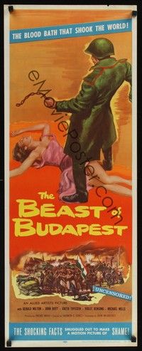 4h044 BEAST OF BUDAPEST insert '58 wild artwork of Russian soldier standing over sexy woman!