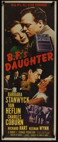 4h037 B.F.'S DAUGHTER insert '48 romantic c/u of Barbara Stanwyck & Van Heflin, Charles Coburn!