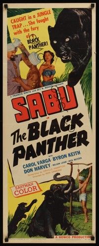 4h055 BLACK PANTHER insert '56 danger brought Sabu to sexy Carol Varga's side in the jungle!