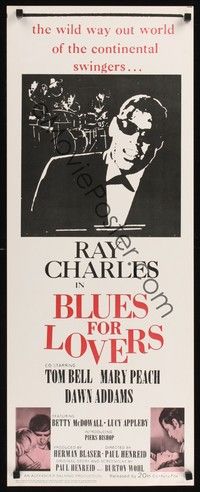 4h061 BLUES FOR LOVERS insert '66 Ballad in Blue, cool b&w image of Ray Charles playing piano!