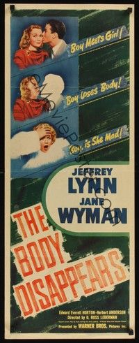 4h062 BODY DISAPPEARS insert '41 wacky image of Jane Wyman & invisible man Jeffrey Lynn!