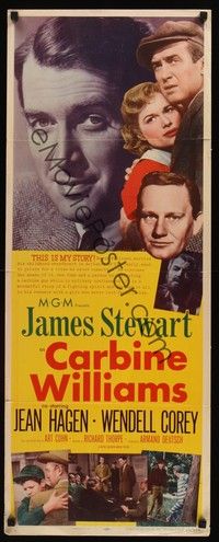 4h076 CARBINE WILLIAMS insert '52 great portrait of James Stewart, Jean Hagen, Wendell Corey!