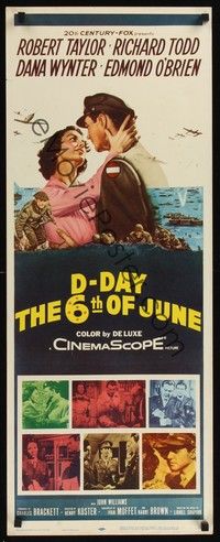 4h096 D-DAY THE SIXTH OF JUNE insert '56 romantic art of Robert Taylor & sexy Dana Wynter in WWII!
