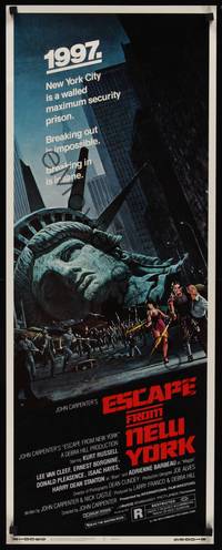 4h114 ESCAPE FROM NEW YORK insert '81 John Carpenter, art of decapitated Lady Liberty by Barry E. Jackson!