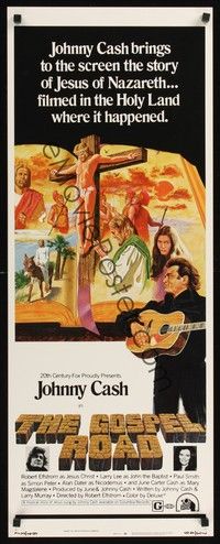 4h130 GOSPEL ROAD insert '73 artwork of Biblical Johnny Cash with guitar & scenes of Jesus!