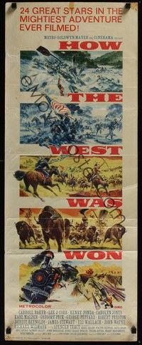 4h143 HOW THE WEST WAS WON insert '64 John Ford epic, cool action adventure art!