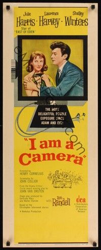 4h145 I AM A CAMERA insert '55 Laurence Harvey grabs Julie Harris, who is wearing only by a towel!