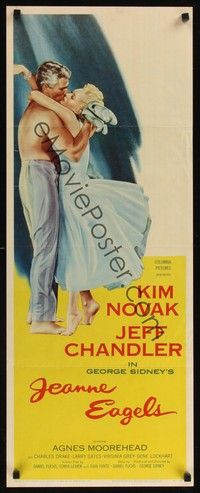 4h160 JEANNE EAGELS insert '57 best romantic artwork of Kim Novak & Jeff Chandler kissing!