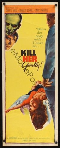 4h166 KILL HER GENTLY insert '58 English noir, artwork of victim, the suspense is killing!