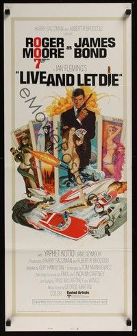 4h177 LIVE & LET DIE insert '73 art of Roger Moore as James Bond by Robert McGinnis!