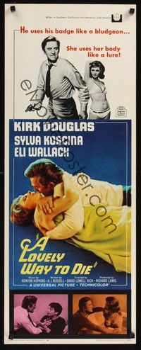 4h180 LOVELY WAY TO DIE insert '68 image of Kirk Douglas romancing Sylva Koscina, Eli Wallach!
