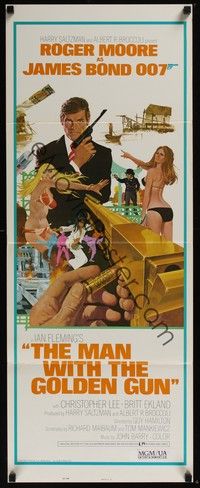 4h186 MAN WITH THE GOLDEN GUN insert '74 art of Roger Moore as James Bond by Robert McGinnis!