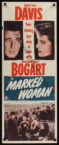 4h189 MARKED WOMAN insert R47 Bette Davis two-timing her way to love with Humphrey Bogart!