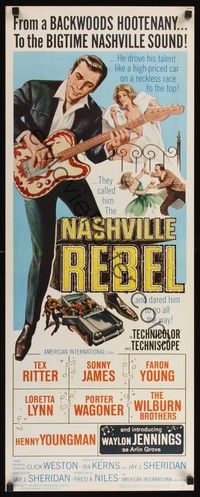 4h209 NASHVILLE REBEL insert '66 art of Waylon Jennings playing guitar & sexy near-naked girl!