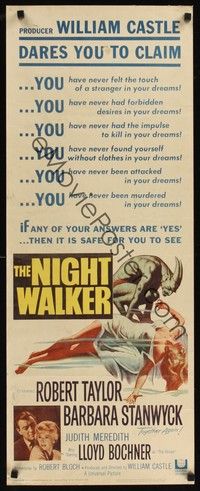 4h212 NIGHT WALKER insert '65 William Castle, Robert Taylor, Barbara Stanwyck, Reynold Brown art!