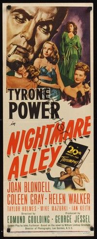 4h213 NIGHTMARE ALLEY insert '47 art of Tyrone Power with cigarette, Joan Blondell, Coleen Gray!