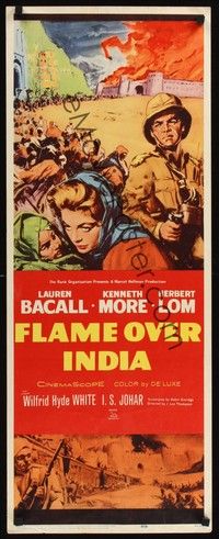 4h216 NORTH WEST FRONTIER insert '60 sexy Lauren Bacall & soldier Kenneth More, Flame Over India!