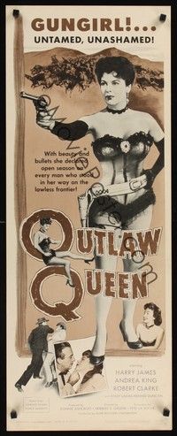 4h226 OUTLAW QUEEN insert '57 sexy Andrea King pointing gun, untamed, unashamed!