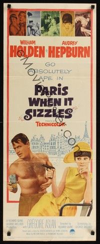 4h227 PARIS WHEN IT SIZZLES insert '64 Audrey Hepburn with gun & barechested William Holden!