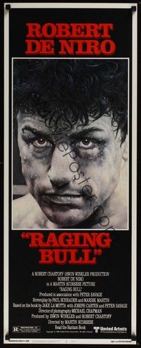 4h238 RAGING BULL insert '80 Martin Scorsese, classic close up boxing image of Robert De Niro!