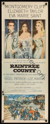 4h240 RAINTREE COUNTY insert '57 art of Montgomery Clift, Elizabeth Taylor & Eva Marie Saint!