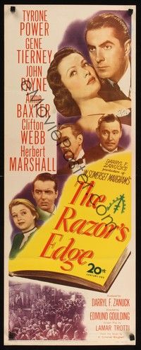 4h241 RAZOR'S EDGE insert '46 Tyrone Power, Gene Tierney, W. Somerset Maugham!