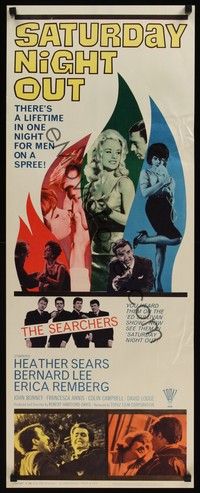 4h253 SATURDAY NIGHT OUT insert '64 Heather Sears, Bernard Lee, The Searchers!