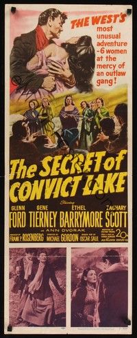 4h257 SECRET OF CONVICT LAKE insert '51 Gene Tierney is a lonely woman at the mercy of hunted men!